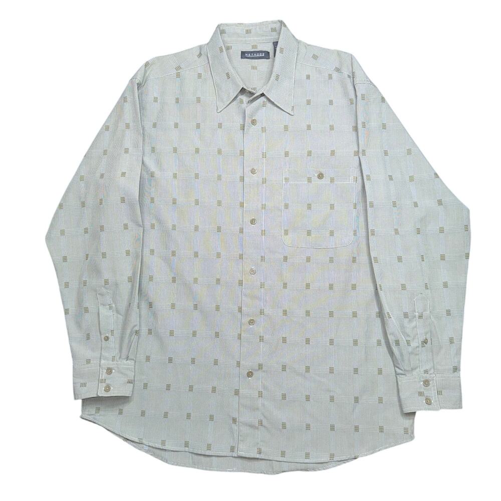 METHODE Men's Long Sleeve Button Up Dress Shirt Green Plaid Pattern Size L Large